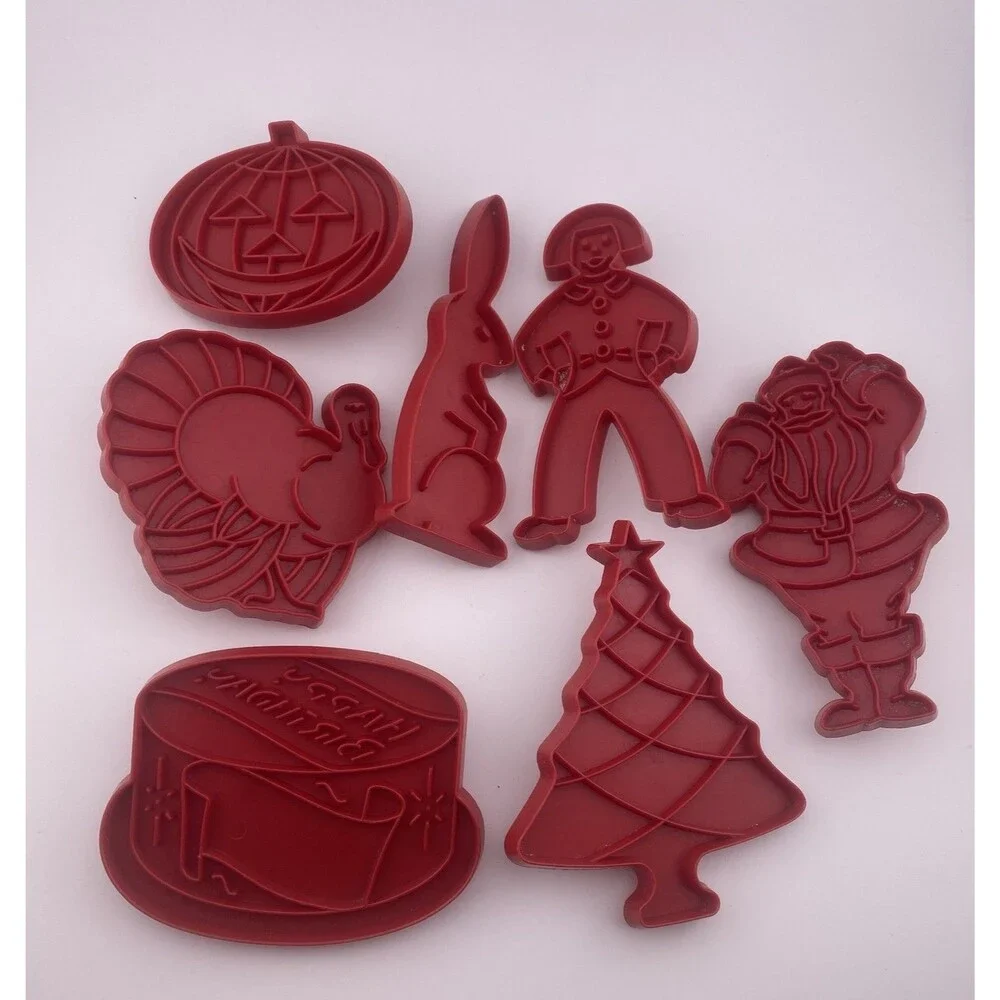 Vintage Tupperware Set of 7 Red Holiday Cookie Cutters